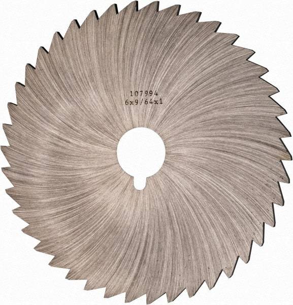 Made in USA - 6" Diam x 9/64" Blade Thickness x 1" Arbor Hole Diam, 44 Tooth Slitting and Slotting Saw - Arbor Connection, Right Hand, Uncoated, High Speed Steel, Concave Ground, Contains Keyway - USA Tool & Supply