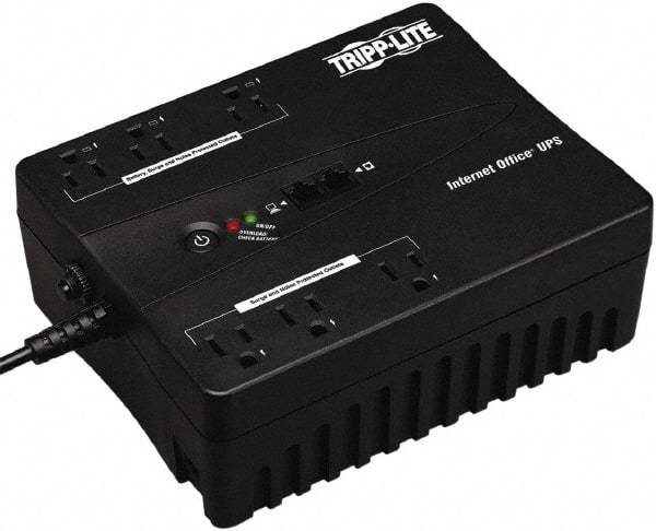 Tripp-Lite - 15 Amp, 350 VA, Flat Pack Mount Standby Backup Uninterruptible Power Supply - Backup 3 min with Full Load & 10 min with Half Load, 120 VAC Input & Output, 180 Watt Output, 1 Phases, 6 Outlets - USA Tool & Supply