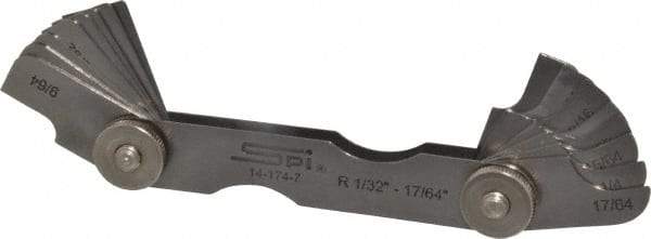 SPI - 16 Piece, 1/32 to 17/64 Inch Radius, Stainless Steel Radius Gage Set - Style A, 1/64 Inch Graduation - USA Tool & Supply