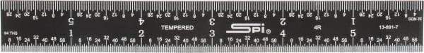 SPI - 6" Long, 1/64, 1/32, 1/16, 1/8" Graduation, Rigid Steel Rule - 4R Graduation Style, 3/4" Wide, Black, Black Chrome Finish - USA Tool & Supply