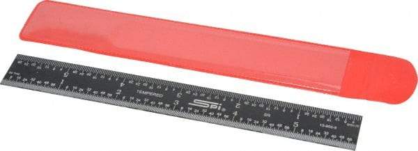 SPI - 6" Long, 1/100, 1/64, 1/32, 1/10" Graduation, Rigid Steel Rule - 5R Graduation Style, 3/4" Wide, Black, Black Chrome Finish - USA Tool & Supply