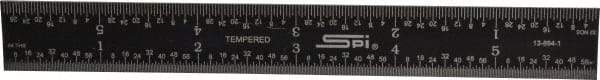 SPI - 6" Long, 1/64, 1/32" and 0.5, 1mm Graduation, Rigid Steel Rule - English/Metric Graduation Style, 3/4" Wide, Black, Black Chrome Finish - USA Tool & Supply