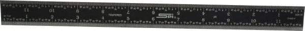 SPI - 12" Long, 1/64, 1/50, 1/32, 1/10" Graduation, Rigid Steel Rule - 3R Graduation Style, 1" Wide, Black, Black Chrome Finish - USA Tool & Supply