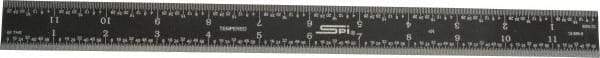SPI - 12" Long, 1/64, 1/32, 1/16, 1/8" Graduation, Rigid Steel Rule - 4R Graduation Style, 1" Wide, Black, Black Chrome Finish - USA Tool & Supply