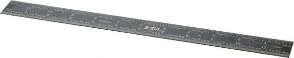 SPI - 12" Long, 1/100, 1/64, 1/32, 1/10" Graduation, Rigid Steel Rule - 5R Graduation Style, 1" Wide, Black, Black Chrome Finish - USA Tool & Supply