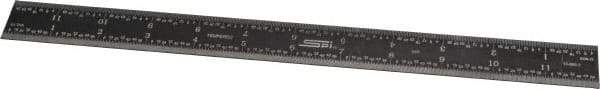 SPI - 12" Long, 1/100, 1/64, 1/50, 1/32" Graduation, Rigid Steel Rule - 16R Graduation Style, 1" Wide, Black, Black Chrome Finish - USA Tool & Supply