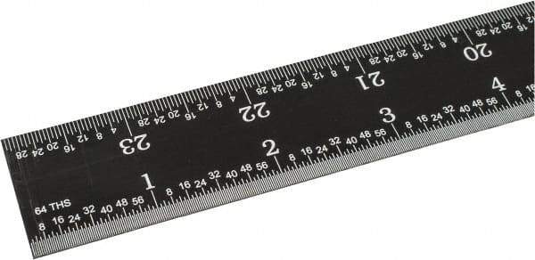 SPI - 24" Long, 1/64, 1/50, 1/32, 1/10" Graduation, Rigid Steel Rule - 3R Graduation Style, 1-1/8" Wide, Black, Black Chrome Finish - USA Tool & Supply