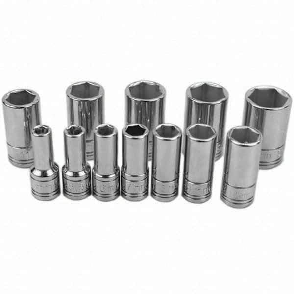 SK - 1/4" Drive Semi-Deep Socket Set - 5 to 15mm, Metric Measurement Standard - USA Tool & Supply