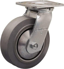 Hamilton - 6" Diam x 2" Wide x 7-1/2" OAH Top Plate Mount Swivel Caster - Rubber Mold on Aluminum, 410 Lb Capacity, Straight Roller Bearing, 4 x 4-1/2" Plate - USA Tool & Supply