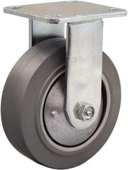 Hamilton - 6" Diam x 2" Wide x 7-1/2" OAH Top Plate Mount Rigid Caster - Rubber Mold on Aluminum, 410 Lb Capacity, Straight Roller Bearing, 4 x 4-1/2" Plate - USA Tool & Supply