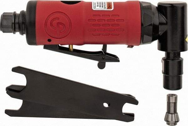 Chicago Pneumatic - 1/4" Collet, Angle Handle, Angle Air Die Grinder - 22,000 RPM, Rear Exhaust, 8.69 CFM, 0.28 hp, 6.21 bar, 1/4" Inlet - USA Tool & Supply