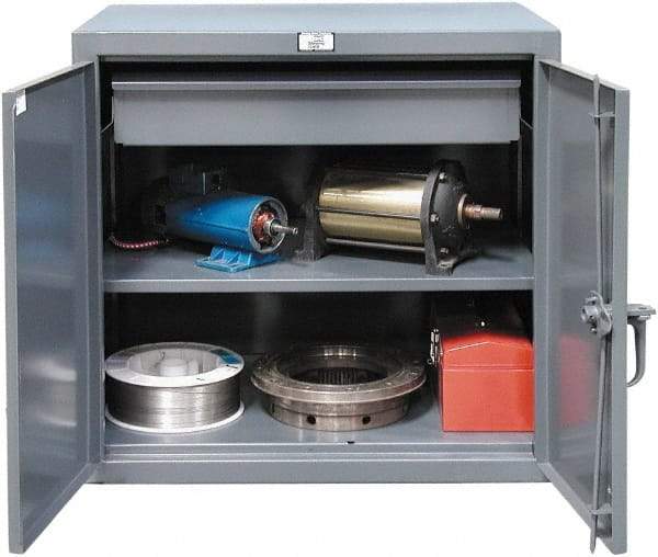 Strong Hold - 1 Shelf 1 Bin Locking Storage Cabinet - Steel, 36" Wide x 20" Deep x 36" High, Dark Gray - USA Tool & Supply