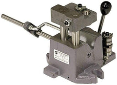 Heinrich - 1-1/2 to 2-1/2" Vee Capacity, Air Cross Hole Jig - 10-1/2" Long x 9-1/8" Wide x 8-5/8" High, 5/16, 1/2, 3/4, 1 & 1-3/8" ID of Furnished Liners - USA Tool & Supply