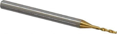 OSG - #57 140° Spiral Flute Vanadium High Speed Steel Screw Machine Drill Bit - TiN Finish, Right Hand Cut, 7mm Flute Length, 39mm OAL, Faceted Point, Straight Shank - USA Tool & Supply