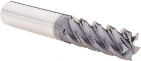 Value Collection - 1/2" Diam, 1-1/4" LOC, 5 Flute Solid Carbide Roughing Square End Mill - TiAlN Finish, 3" OAL, 1/2" Shank Diam, Single End, 45° Helix - USA Tool & Supply