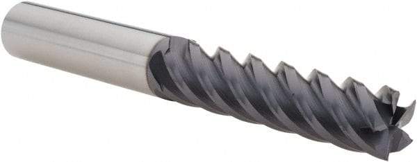 Value Collection - 1/2", 2" LOC, 1/2" Shank Diam, 4" OAL, 5 Flute, Solid Carbide Square End Mill - Single End, TiAlN Finish, Spiral Flute, 45° Helix, Right Hand Cut, Right Hand Flute - USA Tool & Supply