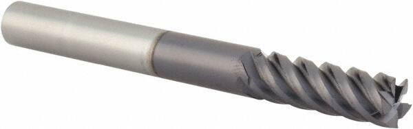 Value Collection - 1/4", 3/4" LOC, 1/4" Shank Diam, 2-1/2" OAL, 5 Flute, Solid Carbide Square End Mill - Single End, TiAlN Finish, Spiral Flute, 45° Helix, Right Hand Cut, Right Hand Flute - USA Tool & Supply