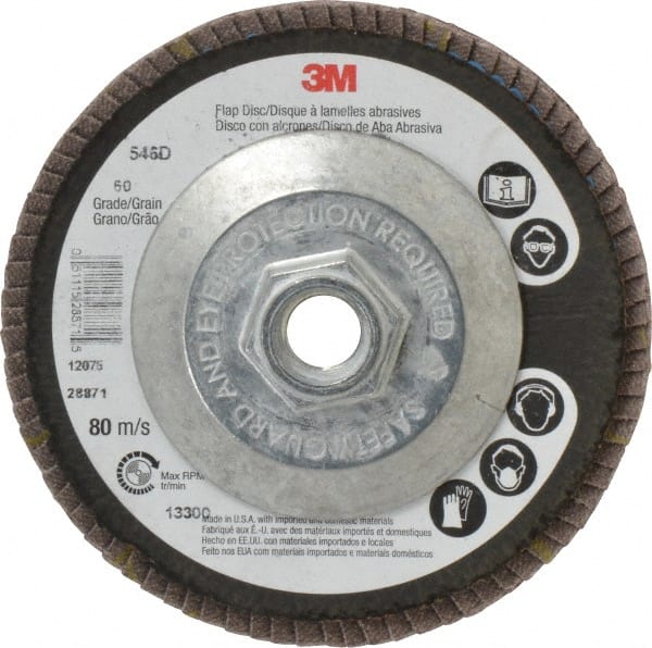 3M - 4-1/2" 60 Grit 5/8-11 Center Hole Type 29 Zirconia Alumina Flap Disc - USA Tool & Supply