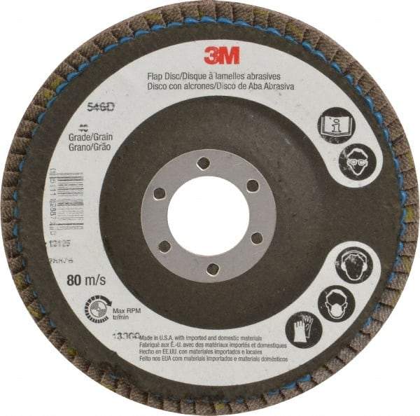 3M - 40 Grit, 4-1/2" Disc Diam, 7/8 Center Hole, Type 29 Zirconia Alumina Flap Disc - Cloth Backing, Arbor Attaching System, Coated - USA Tool & Supply