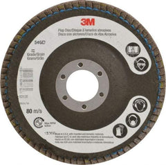3M - 40 Grit, 4-1/2" Disc Diam, 7/8 Center Hole, Type 29 Zirconia Alumina Flap Disc - Cloth Backing, Arbor Attaching System, Coated - USA Tool & Supply