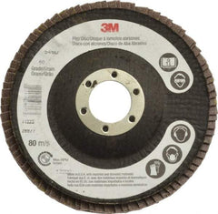 3M - 60 Grit, 4-1/2" Disc Diam, 7/8" Center Hole, Type 29 Zirconia Alumina Flap Disc - Cloth Backing, Arbor Attaching System, Coated - USA Tool & Supply