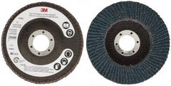 3M - 40 Grit, 4-1/2" Disc Diam, 7/8" Center Hole, Type 27 Zirconia Alumina Flap Disc - 13,300 Max RPM, Cloth Backing, Arbor Attaching System, Coated - USA Tool & Supply