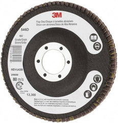 3M - 60 Grit, 4-1/2" Disc Diam, 7/8" Center Hole, Type 27 Zirconia Alumina Flap Disc - 13,300 Max RPM, Cloth Backing, Arbor Attaching System, Coated - USA Tool & Supply