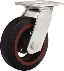 Hamilton - 6" Diam x 2" Wide x 7-1/2" OAH Top Plate Mount Swivel Caster - Rubber Mold on Cast Iron, 410 Lb Capacity, Straight Roller Bearing, 4 x 4-1/2" Plate - USA Tool & Supply