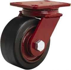 Hamilton - 6" Diam x 3" Wide x 7-1/2" OAH Top Plate Mount Swivel Caster - Rubber Mold on Cast Iron, 680 Lb Capacity, Straight Roller Bearing, 4-1/2 x 6-1/2" Plate - USA Tool & Supply
