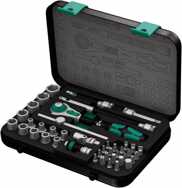 Wera - 42 Piece 1/4" Drive Socket & Bit Set - Comes in Molded Steel Case with High Density Foam Insert - USA Tool & Supply