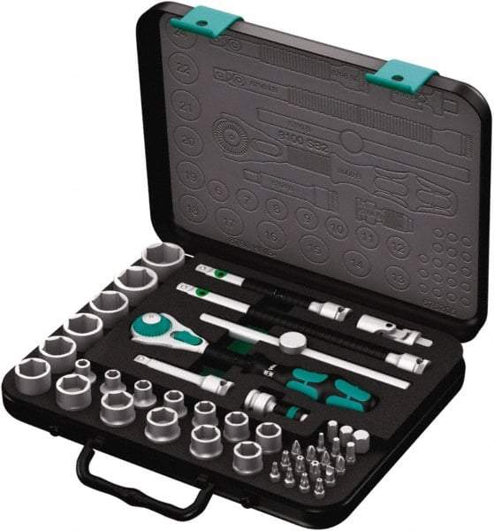 Wera - 43 Piece 3/8" Drive Socket & Bit Set - Comes in Molded Steel Case with High Density Foam Insert - USA Tool & Supply