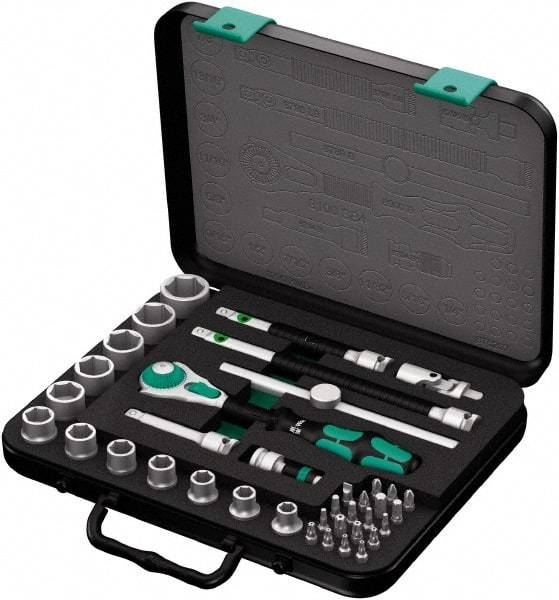 Wera - 38 Piece 3/8" Drive Socket & Bit Set - Comes in Molded Steel Case with High Density Foam Insert - USA Tool & Supply