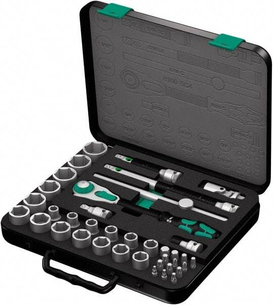 Wera - 37 Piece 1/2" Drive Socket & Bit Set - Comes in Molded Steel Case with High Density Foam Insert - USA Tool & Supply