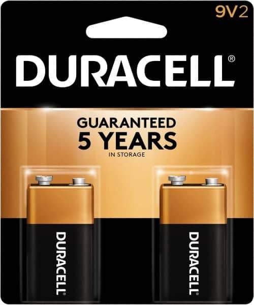 Duracell - Size 9V, Alkaline, 2 Pack, Standard Battery - 9 Volts, Snap Terminal - USA Tool & Supply