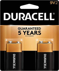 Duracell - Size 9V, Alkaline, 2 Pack, Standard Battery - 9 Volts, Snap Terminal - USA Tool & Supply