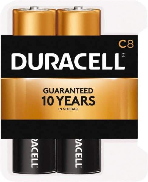 Duracell - Size C, Alkaline, 8 Pack, Standard Battery - 1.5 Volts, Button Tab Terminal - USA Tool & Supply