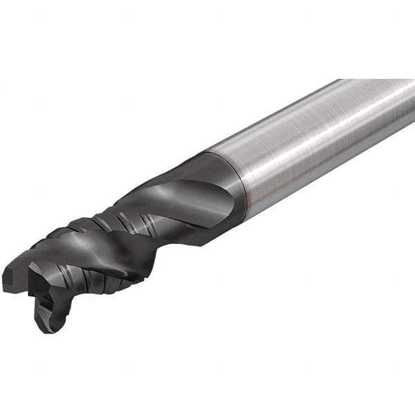 Iscar - 1" Diam, 2" LOC, 3 Flute Solid Carbide 45° Corner Chamfer Roughing End Mill - TiAlN Finish, 6" OAL, 1" Shank Diam, Single End, Centercutting, 38° Helix - USA Tool & Supply