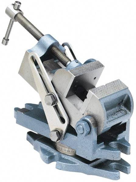 Palmgren - 2-7/8" Jaw Width, 2-1/2" Jaw Opening Capacity, Angle Stationary Machine Vise - Manual Operation, 1 Station, 9" Long x 3-7/8" High x 1-1/2" Deep, 30,000 psi Max Clamp Force, Cast Iron - USA Tool & Supply