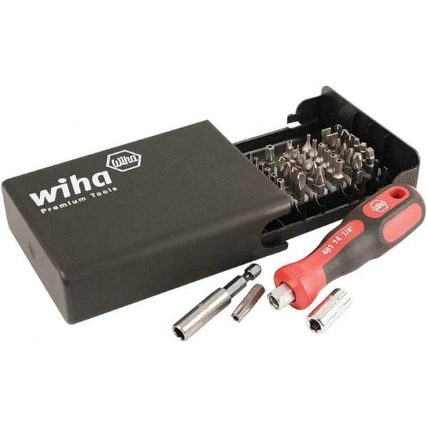 Wiha - 39 Piece, 1/4" Drive Screwdriver Bit Set - #1 to #2 Phillips, Tamperproof T8 to T40 Torx, #0 to #3 Pozidriv, #1 to #3 Square Recess, #6, #8 & #10 Torq, #1, #2, #3 & #4 Tri-Wing, #4, #6, #8 & #10 Spanner, 1/4" Drive Bits - USA Tool & Supply
