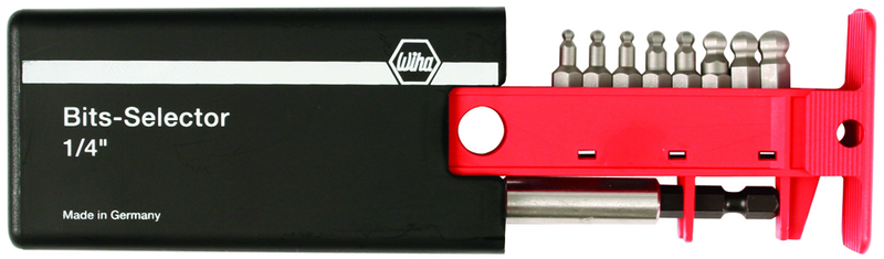 8 Piece - Ball End Hex Inch Bit Selector Set - 3/32-1/4" - Magnetic 1/4" Bit Holder - Plastic Storage Box - USA Tool & Supply