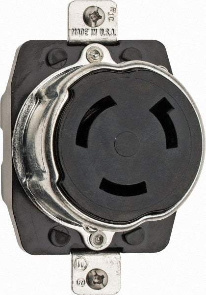 Hubbell Wiring Device-Kellems - 125 VAC, 50 Amp, Self Grounding Receptacle - 2 Poles, 3 Wire, Female End, Black - USA Tool & Supply