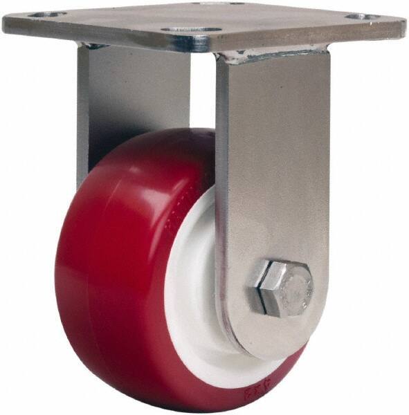 Hamilton - 4" Diam x 2" Wide x 5-5/8" OAH Top Plate Mount Rigid Caster - Polyurethane Mold on Polypropylene, 750 Lb Capacity, Delrin Bearing, 4 x 4-1/2" Plate - USA Tool & Supply