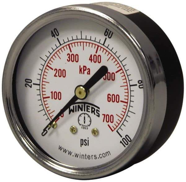 Winters - 2-1/2" Dial, 1/4 Thread, 0-160 Scale Range, Pressure Gauge - Center Back Connection Mount, Accurate to 3-2-3% of Scale - USA Tool & Supply