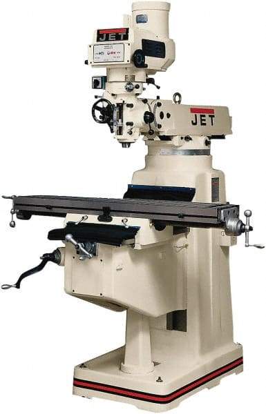 Jet - 10" Table Width x 50" Table Length, Variable Speed Pulley Control, 3 Phase Knee Milling Machine - R8 Spindle Taper, 3 hp - USA Tool & Supply