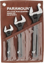 Paramount - 3 Piece, 6 to 10", Adjustable Wrench Set - Inch Measurement Standard, Black Finish, Comes in Canvas Roll - USA Tool & Supply