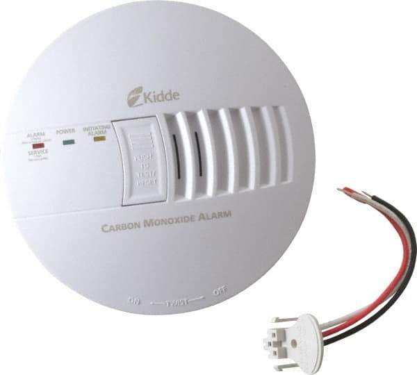 Kidde - 5-3/4 Inch Diameter, AC Wire In 120 Volt Carbon Monoxide Alarm - 85 dB Decibel Rating, 9V Battery Included, Tamper Resistant, Interconnectable - USA Tool & Supply