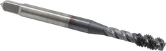 OSG - #10-32 UNF 3 Flute Modified Bottoming Spiral Flute Tap - Vanadium High Speed Steel, TiCN Finish, 2-3/8" OAL, Right Hand Flute, Right Hand Thread, Oversize, H5, Series 290 - Exact Industrial Supply