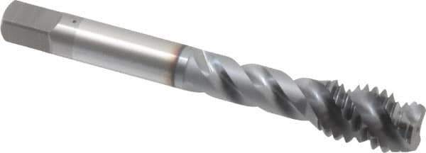 OSG - 7/16-14 UNC 3 Flute Modified Bottoming Spiral Flute Tap - Vanadium High Speed Steel, TiCN Finish, 3-5/32" OAL, Right Hand Flute, Right Hand Thread, Oversize, H7, Series 290 - USA Tool & Supply