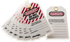 Master Lock - 3-1/8" High x 5-3/4" Long, DANGER - DO NOT OPERATE - THIS LOCK/TAG MAY ONLY BE REMOVED BY:, English Safety & Facility Lockout Tag - Tag Header: Danger, 2 Sides, Black, Red & White Laminated Polyester - USA Tool & Supply