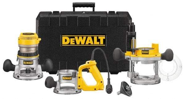 DeWALT - 2.25 hp, 8,000 to 24,000 RPM, Three Base Router Kit - 12 Amps, 1/4 and 1/2 Inch Collet - USA Tool & Supply